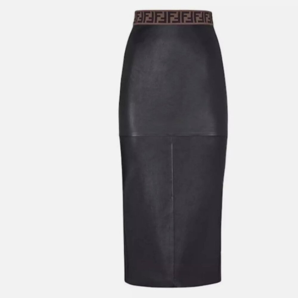 100% Authentic NWT Rare Fendi Logo Waist Napa Lamb Skin Skirt